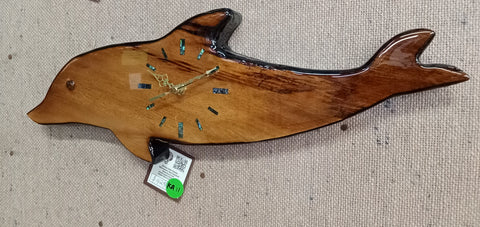 Wall clock Dolphin in Ancient Swamp Kauri KA11
