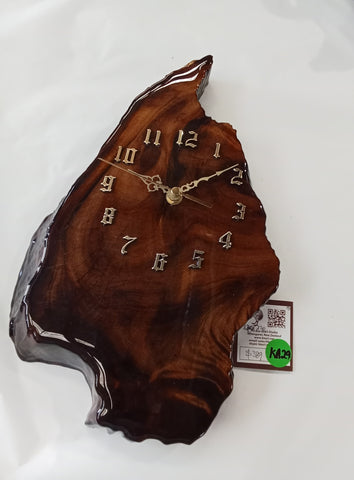 Ancient Kauri wall clock, dark and old KA29