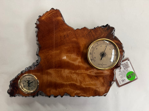Mantle clock with mini clock insert and temp out of beautiful grained ancient swamp Kauri KB77